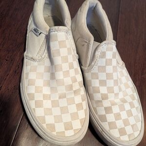Vans Kids Checkered Slip-On Shoes - Cream and White